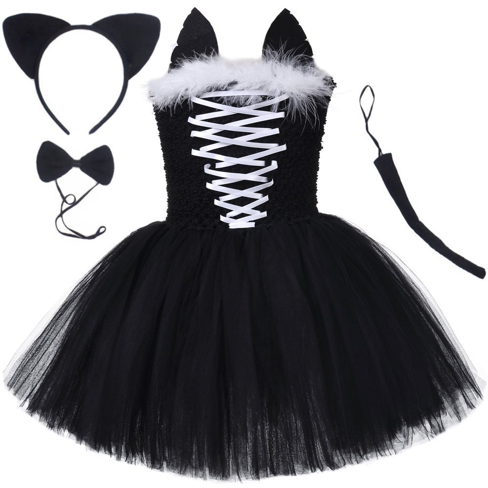 Baby Tutu Skirt - Czarna sukienka tutu z motywem kota