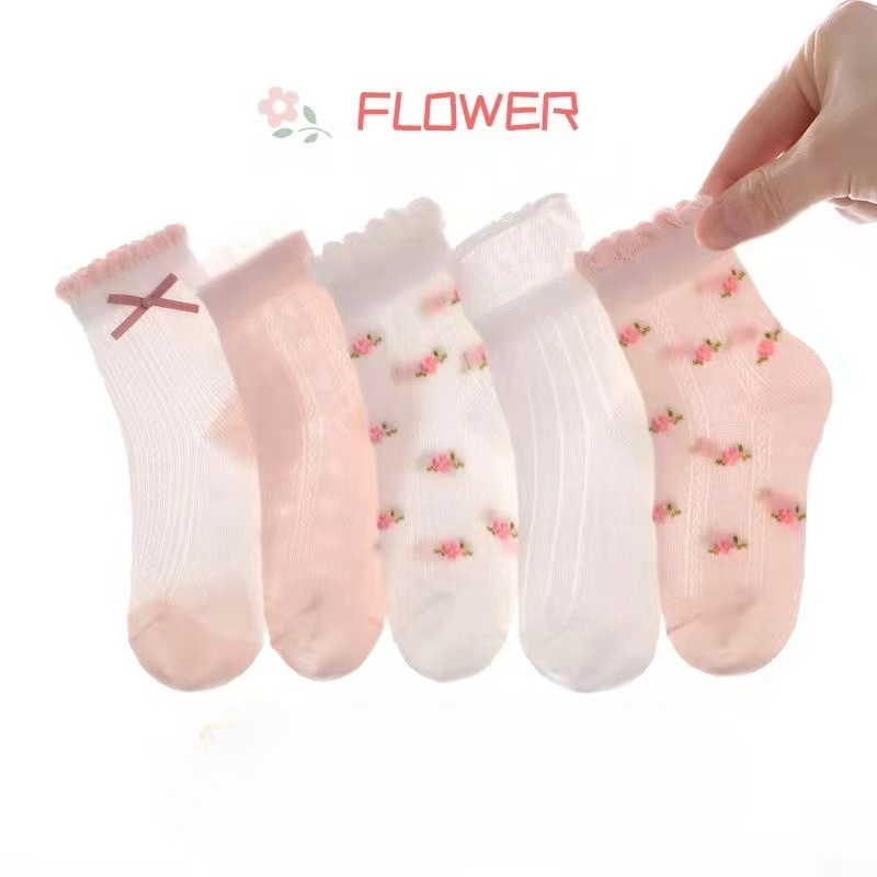 Baby Clothing In Summer - Skarpetki dziewczęce z uroczym wzorem kwiatów,
